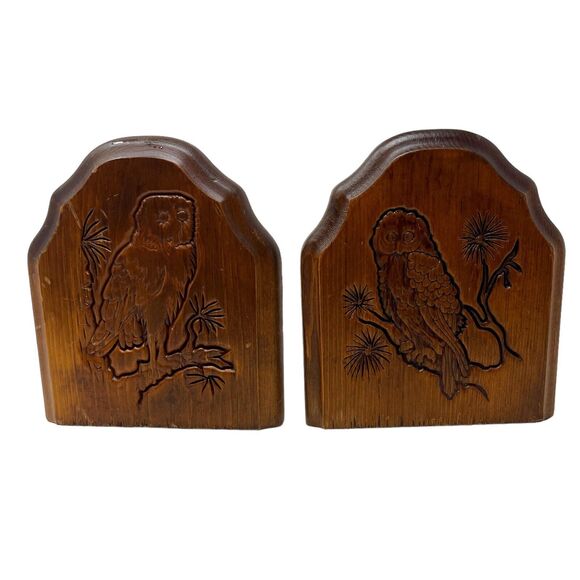 Vintage Wooden Metal Owl Tree Branch Bookends - Picture 3 of 7